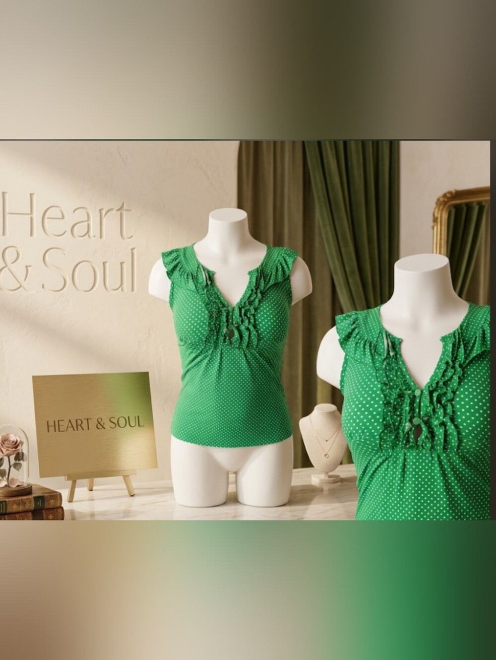 Heart & Soul Green Polka Dot Ruffle Blouse